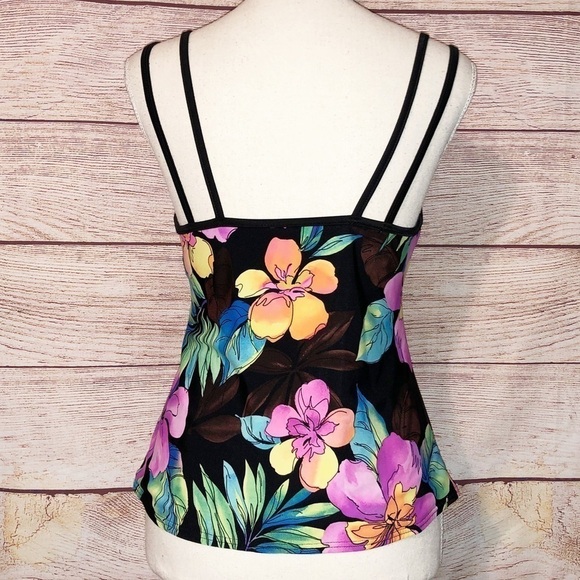 Miraclesuit Black and Purple/Pink Orchid Floral Double Strap Tankini Top Size 8 - Picture 6 of 10